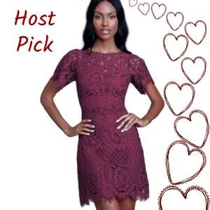 Lulus Pearson Dress XL midi dress eyelash lace flutter sleeves red/burgundy